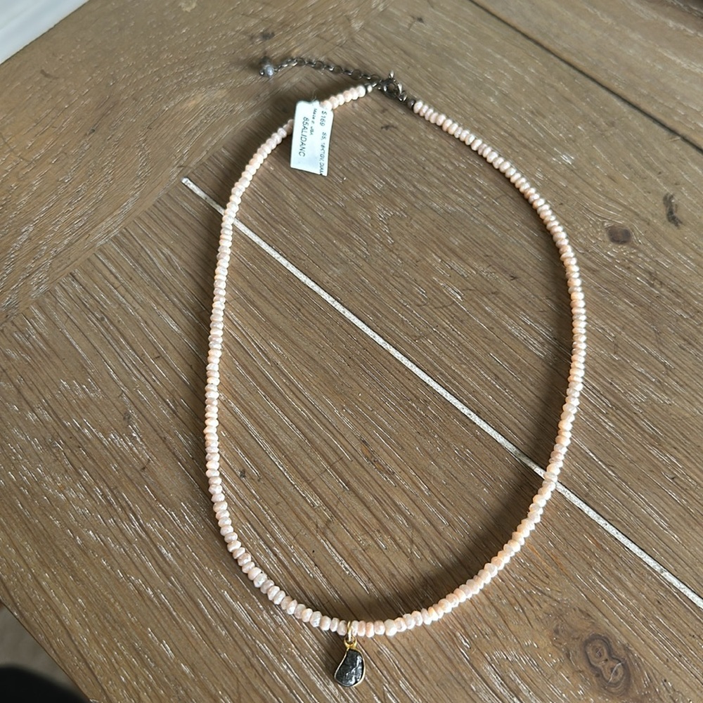 Raw diamond pendant necklace with pink opal sterling silver clasp gold Arhaus